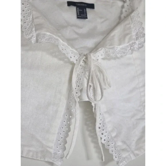 FOREVER 21 White Eyelet Tie Front Tank Top L Boho Cottagecore Broderie Anglaise - Picture 2 of 6